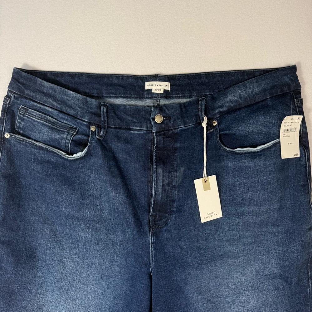 NWT Womens Good American Good Classic High Rise Slim Straight Indigo Size 20-26D - Picture 3 of 8